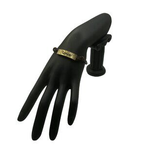 Bronze "Love" Bracelet With Brown Leather Cord & Adjustable Chain